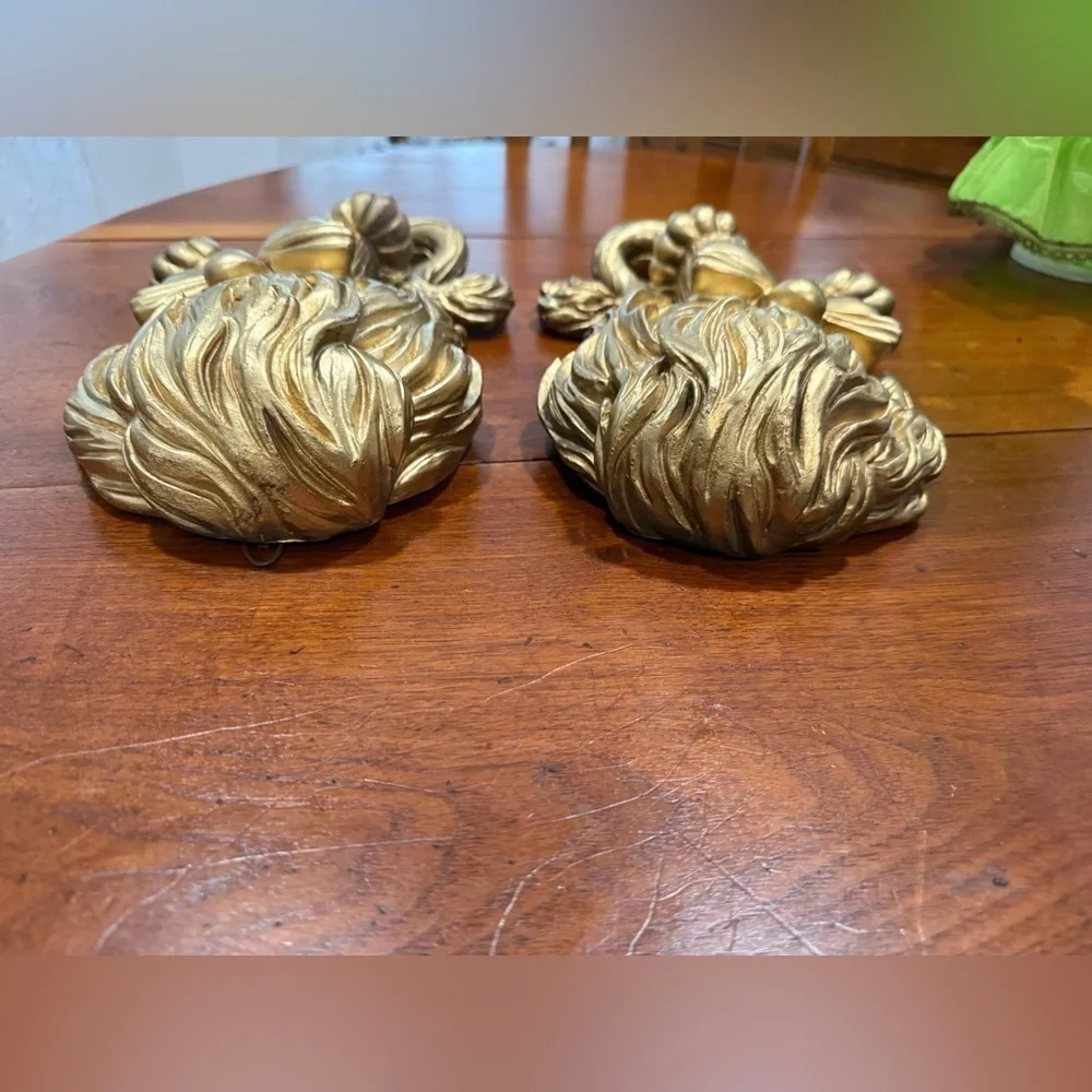 Vintage 1970 Universal Statuary Corp Gold Lion Wall Plaques